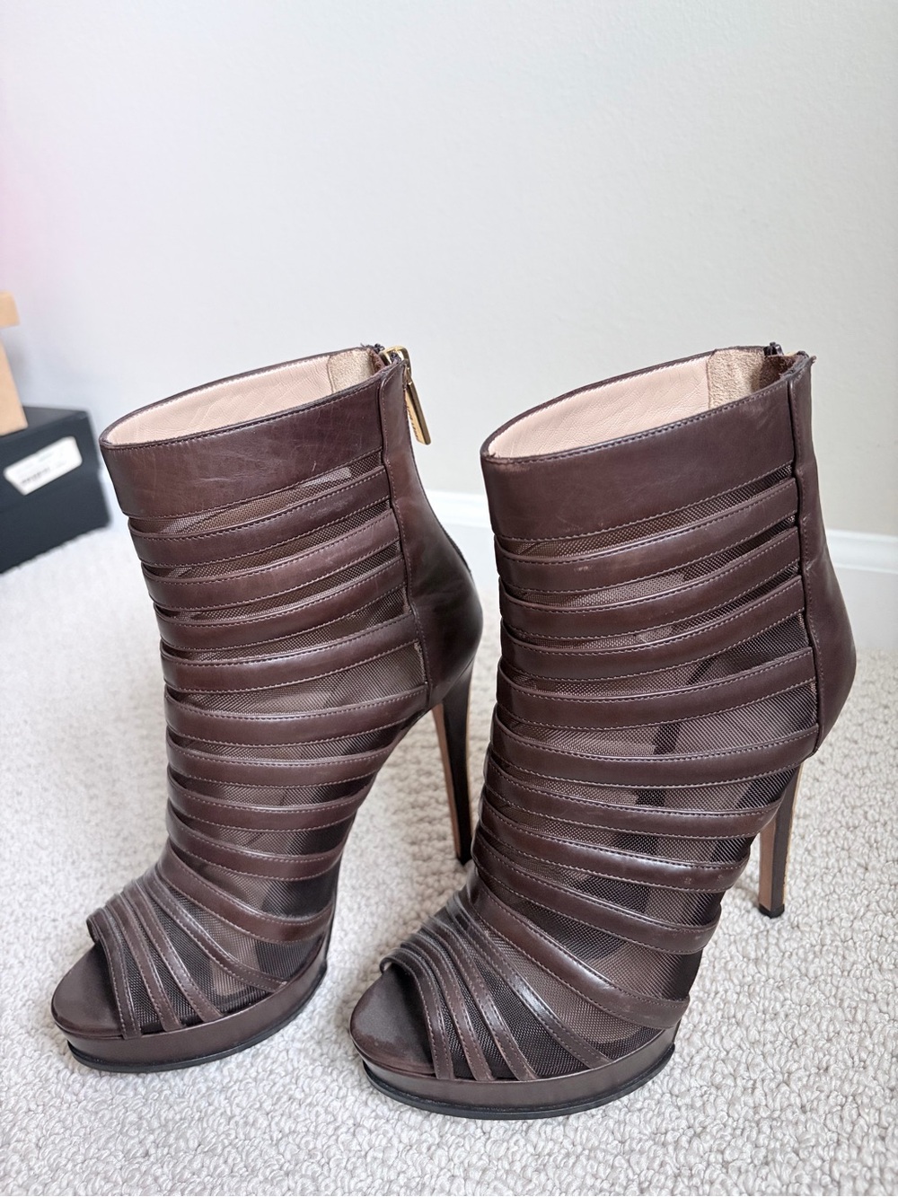 RARE Hervé Léger Bandage Shootie Gold-Heel Booties 37.5